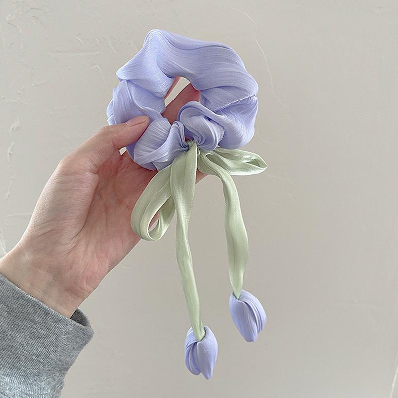 

[ZYAS]Women Girls Cute Hair Bands Korea Hair Ties Elegant Tulip Scrunchie Ponytail Holder Bow Hair Elastic Hair Accessories фиолетовый