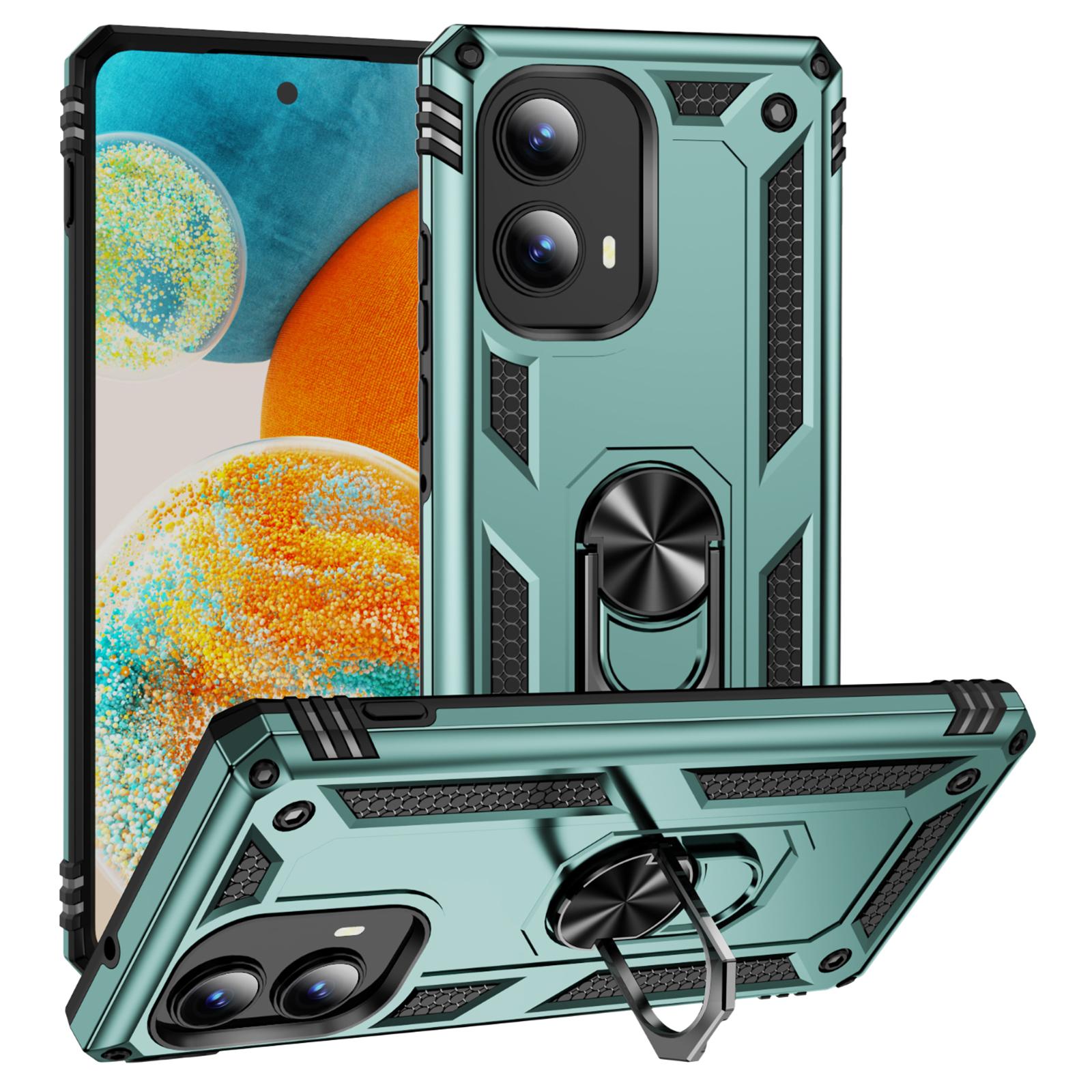 

For Motorola Edge (2024) 5G Case PC+TPU Phone Cover with Rotary Ring Kickstand Blackish Green