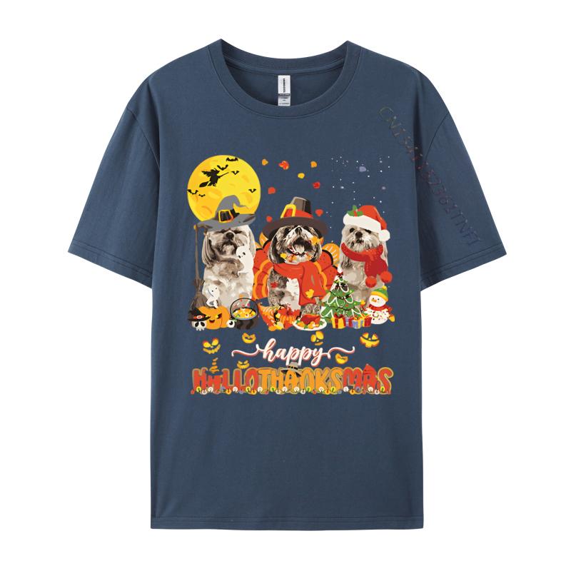 Happy Hallo Thanksmas Cute ShihTzu Tshirt Youth Top Cotton Tshirts 3D Printed Tees Hip Hop Beach