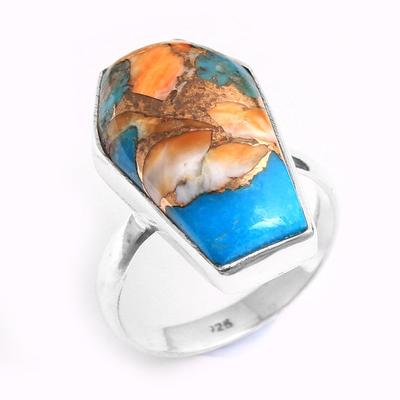 Oyster Kupfer Türkis Edelstein 925 Sterling Silber Sargform Unisex Ring Schmuck