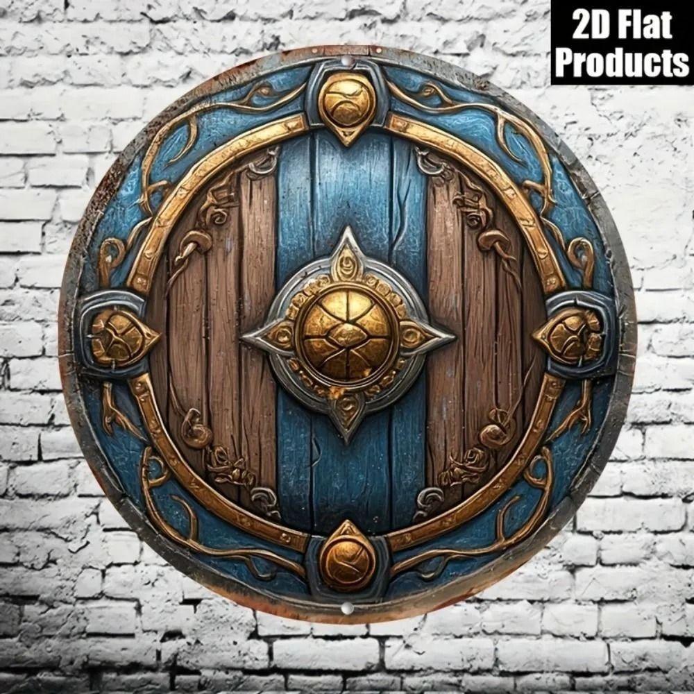 Round Metal Poster, Retro Embossed Viking Shields, Home & Garage Decor