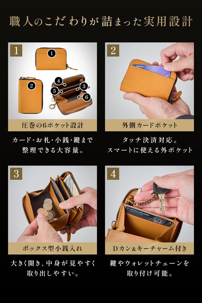 Kameto Tasche Echtes Leder Münz-Mini-Portemonnaie aber Groß und Kompakt Touchscreen-Zahlung Akzeptiert Perfekt für den Weg zur Arbeit Handgefertigt aus Artisan Crazy