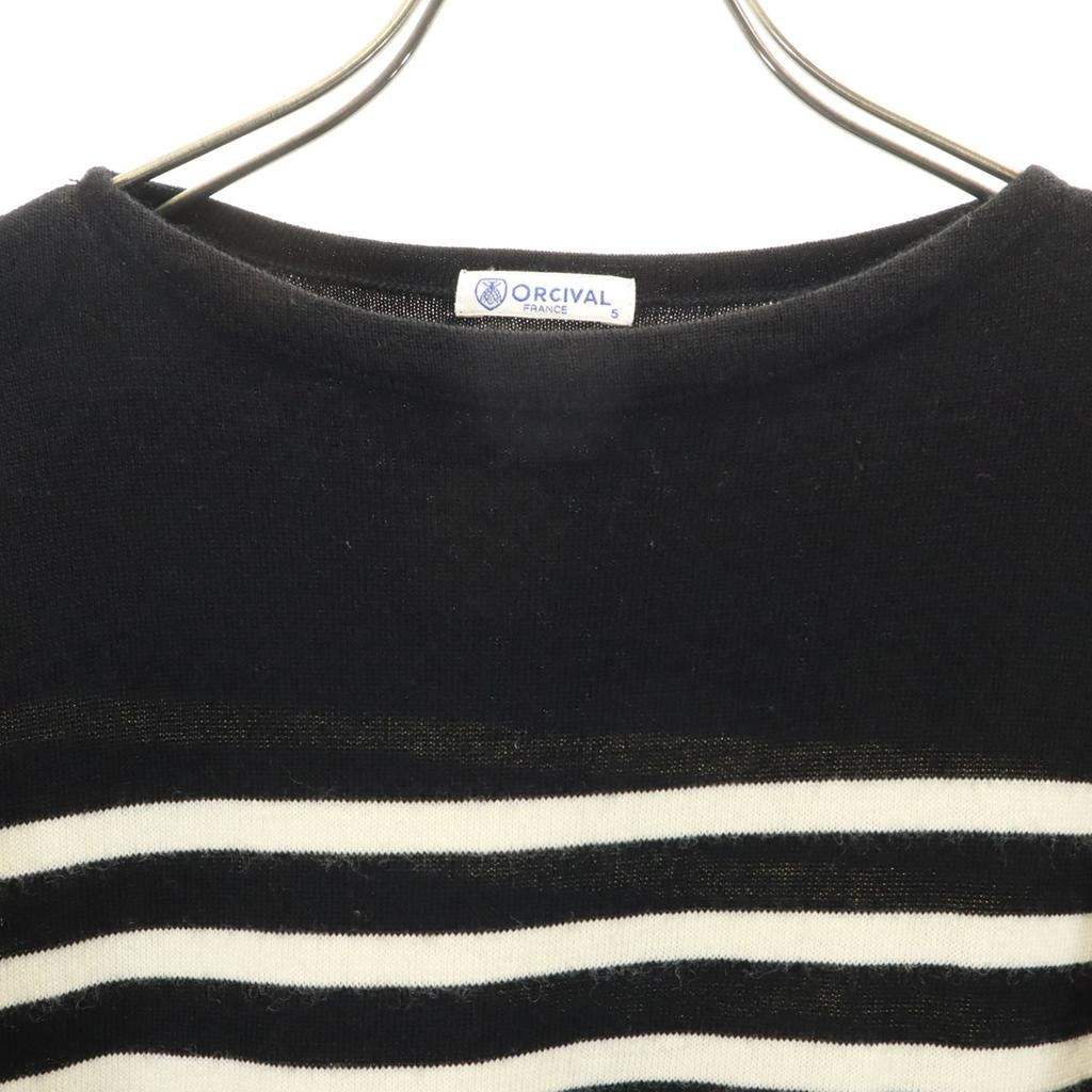 ORCIVAL wool Border Pattern Long sleeve sweater 5 Black series knit Men's Used