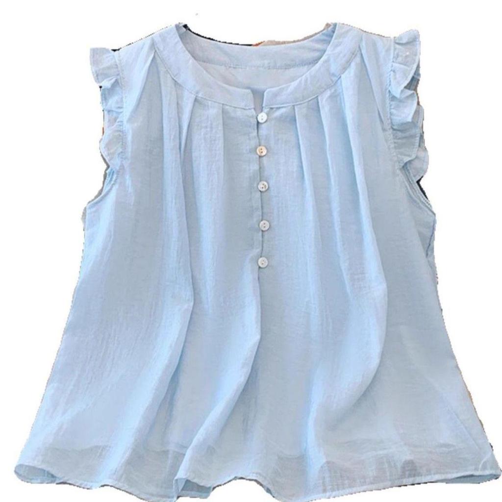 Plus Size Flutter Sleeve French Ruffle Doll Shirt - Women's Summer Loose & Slimming Top