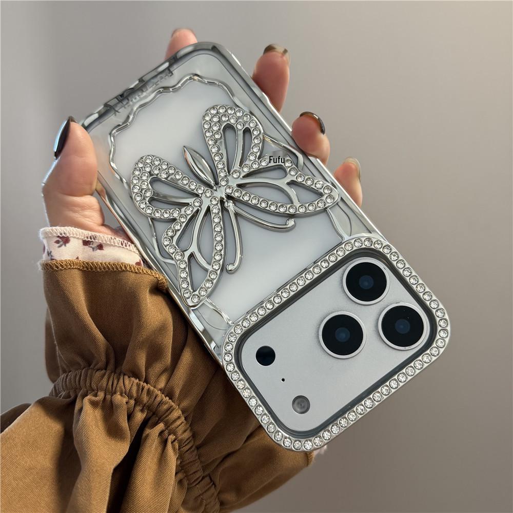 iPhone 17 Pro Max Case: Hollow-Out Rhinestone Butterfly Electroplated Protective Cover for 16/15/13 Pro Models