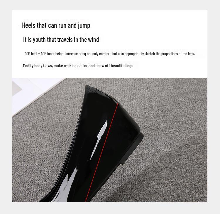 Schwarze Loafer mit verstecktem Absatz: Damen Rutschfester Keil mit Quadratischer Spitze, Professionelle Weiche Sohle für Küche, Lackleder, für Frühling & Herbst.