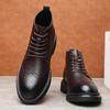 FashionCow Leather High-soled Brock High-top Boots for Men Autumn Winter Fleece Warm Ankle Boots Male Fashion Casual Platform Shoes Man