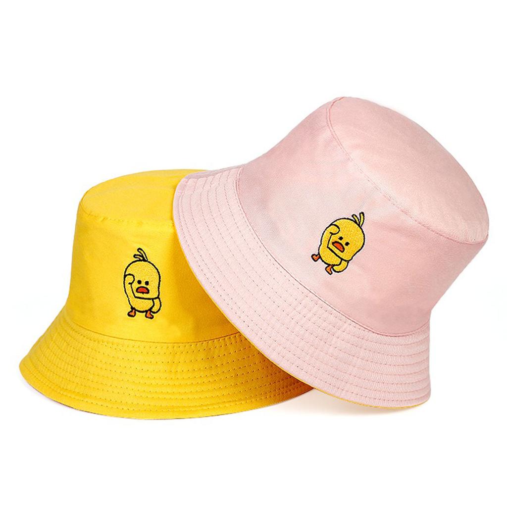 Summer Unisex Travel Fisherman Hat Outdoor Flat Top Sun Protection Women Hats Cute Duckling Embroidery Bucket Cap Beach Caps