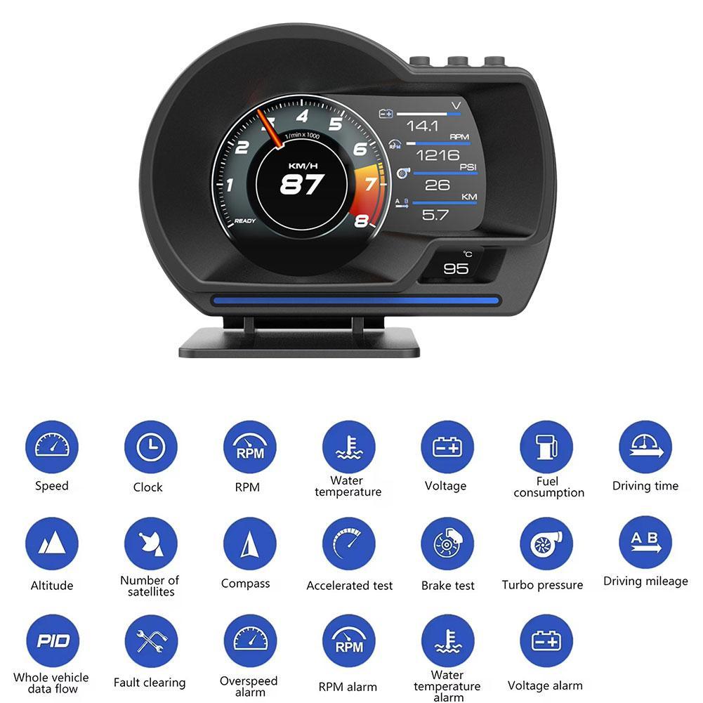 HUD A501 OBD2 Car Head Up Display Smart Car Water&Oil Temp Odometer Display Auto Up RPM Turbo Security Gauge Meter Alarm Di H8G6