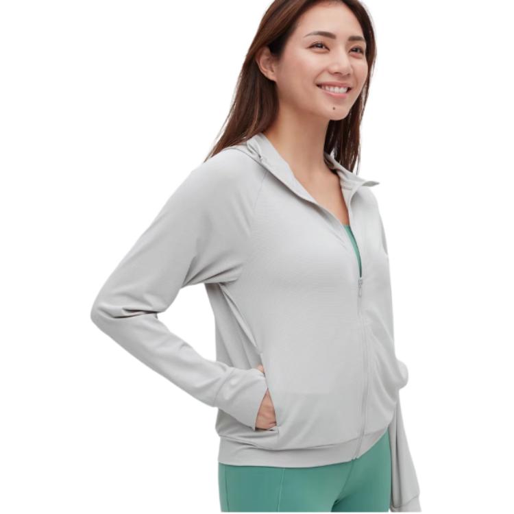 Uniqlo Solid Color UV Protection Zipper Hooded Sun Protection Jacket Women Jackets Light-Mist-Gray 444531-02