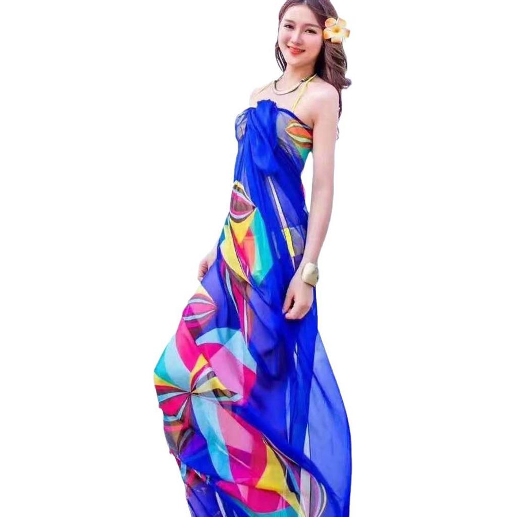 Asciugamano da Spiaggia Oversize in Chiffon Primavera e Autunno Donna Protezione Solare Sciarpa Floreale con Motivo Broccato Sciarpa Lunga