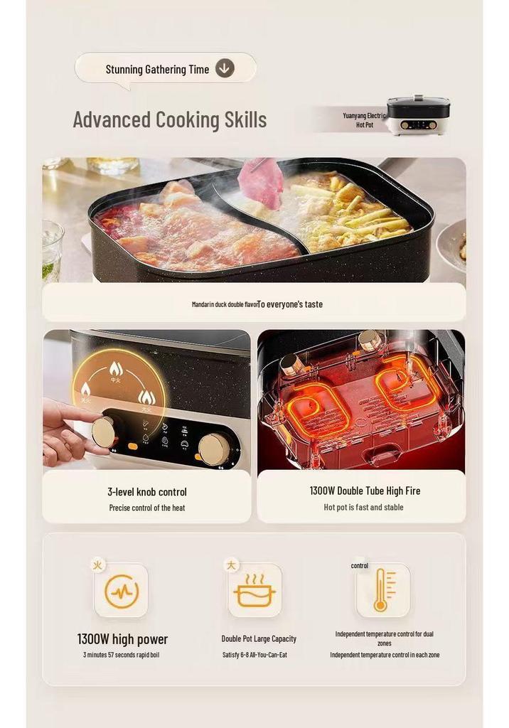Multi-Functional Non-Stick Electric Hot Pot & Grill with Dual Temperature Control, Large Capacity for Household Shabu-Shabu