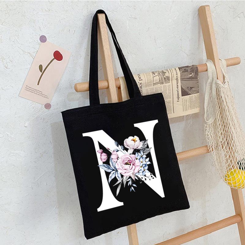 Alphabet24 Letter Print Student Portable Canvas Bag Tote Bag Large Capacity Messenger Bag