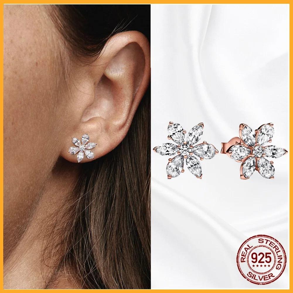 925 Silver Heart Hoop Earrings Sparkling Original Jewelry Gift for Women