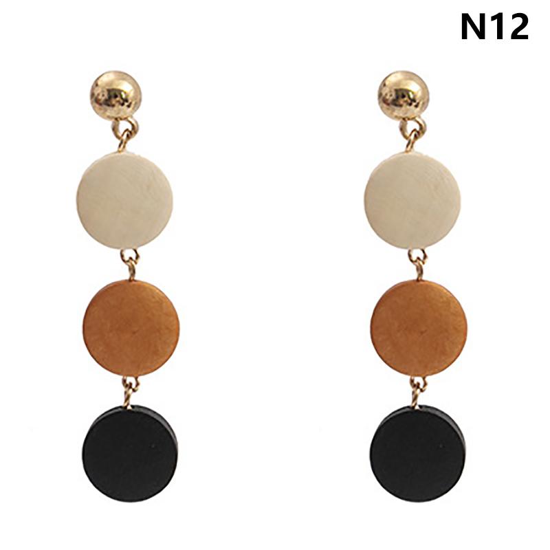 Винтажные длинные серьги-подвески из дерева с бусинами для женщин, богемные, ручной работы, геометрические, деревянные серьги, подвески, украшения 12