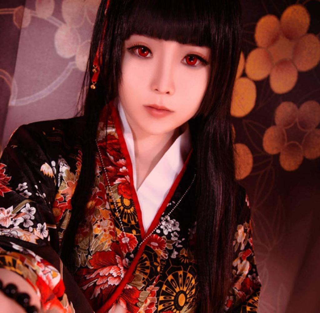 Japanese Hell Girl Long Floral Black [Lady Lazy] Clothes, Cosplay, Yukata, Pattern, Furisode, (S)