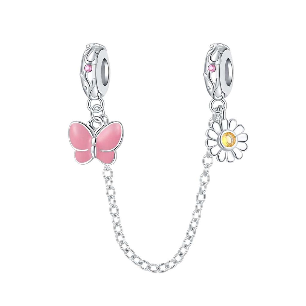 925 Silver Clover Ladybug Bee Butterfly Safety Chain Charm Fit Original Bracelet Pendants Dangle DIY Jewelry For Woman