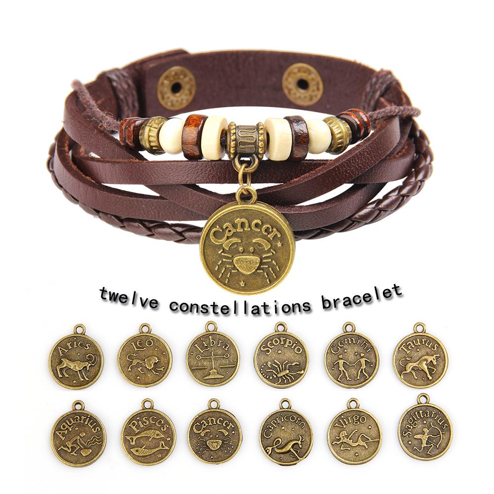 Twelve Constellations Cowhide Bracelet: Popular Leather Bangle Jewelry