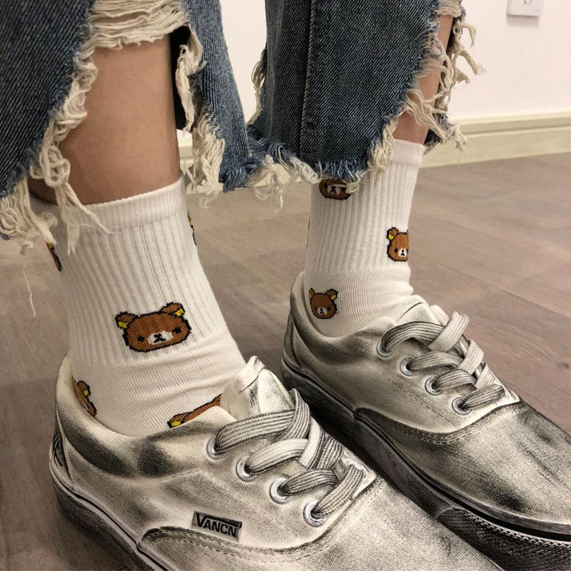 New Harajuku Cartoon Women's Breathable Cotton Socks Cute Bear Animal Pattern Girl Socks Combed Cotton Women's Socks