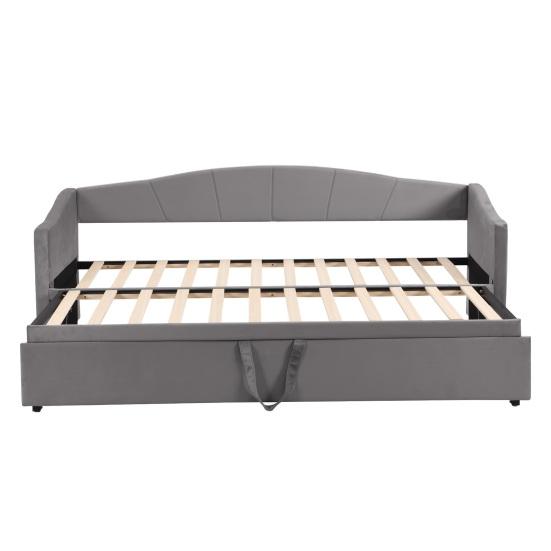 Upholstered Bed Extendable Sofa Bed 90/180x200cm with Slatted Frame, Multifunctional Bed Made of Skin-Friendly Velvet Fabric