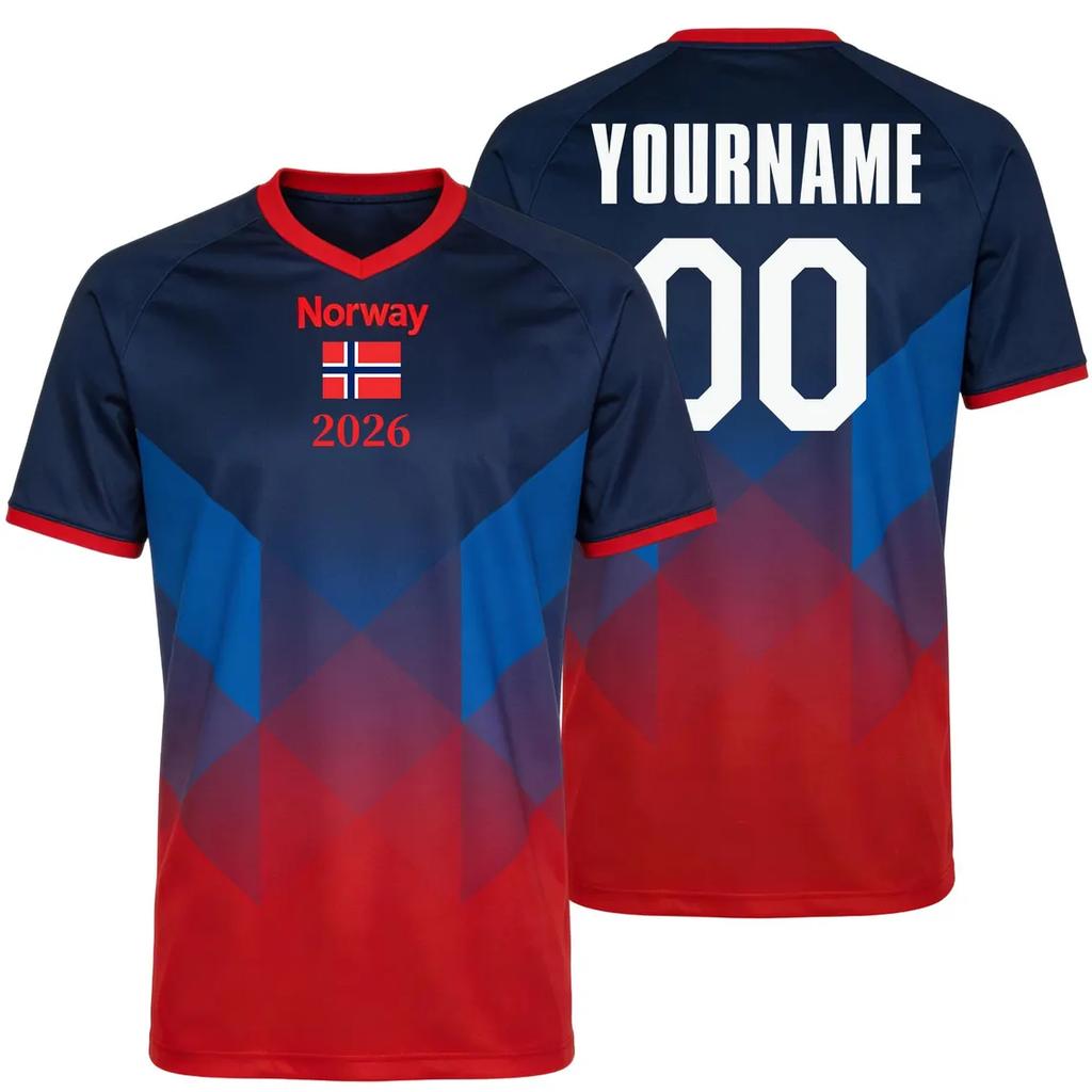 Norway Flag Print Football Jersey Customizable Name Number Quick Dry Sports Tees Tranning Tops For Soccer Fans Wholesale