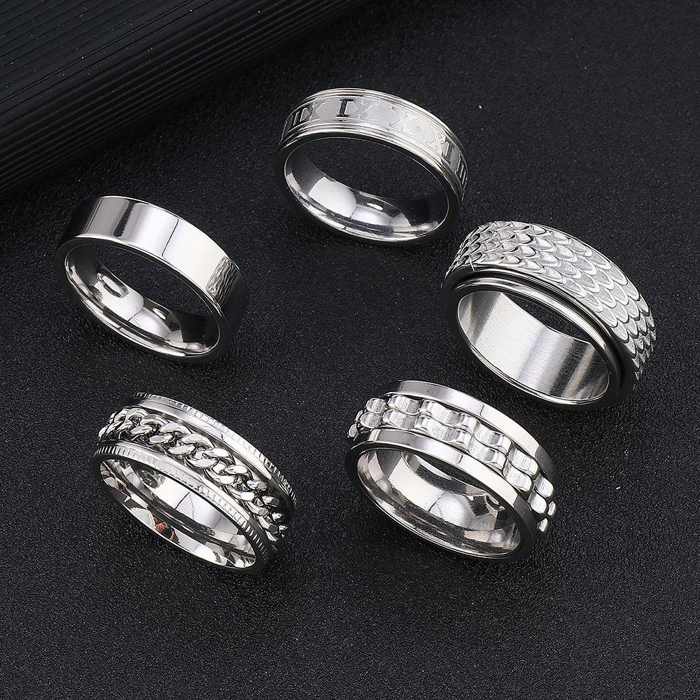 Cross-border explosive stainless steel ring rotatable decompression men's ring punk hip-hop titanium steel jewelry