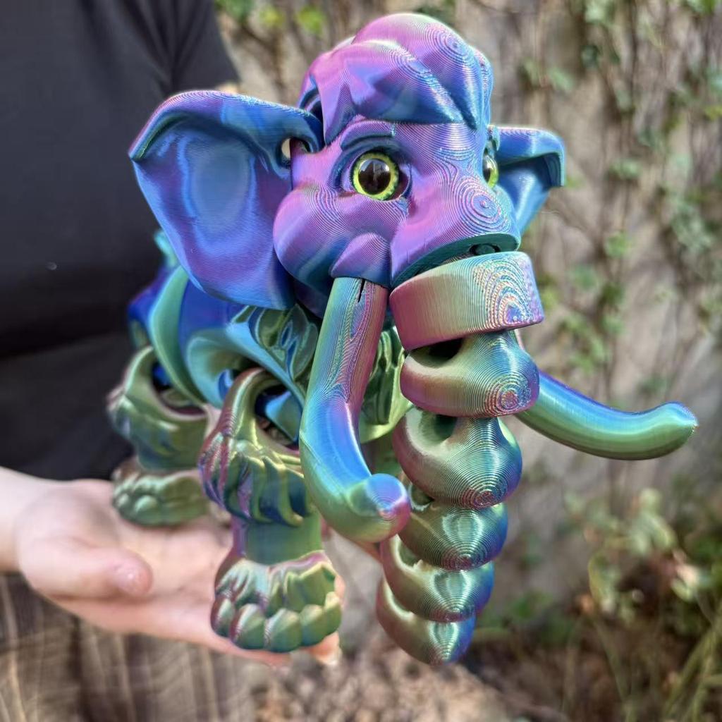 3D Printed Movable Mammoth Elephant Model – Creative Desktop Toy Ornament