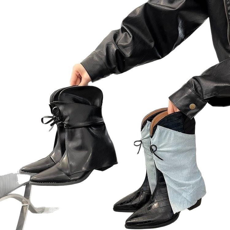 Yueyu versatile black trouser boots women's 2025 autumn and winter new stacking boots short British retro Martin boots