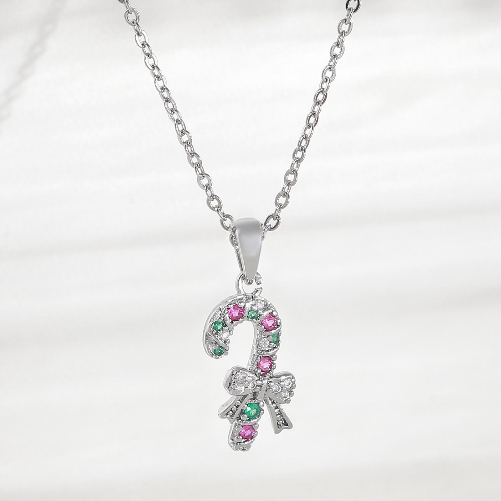 

European-American Christmas Zircon Scepter Necklace, Gold-Plated Copper, Fashionable Gift for Girlfriend, Clavicle Chain Pendant Only