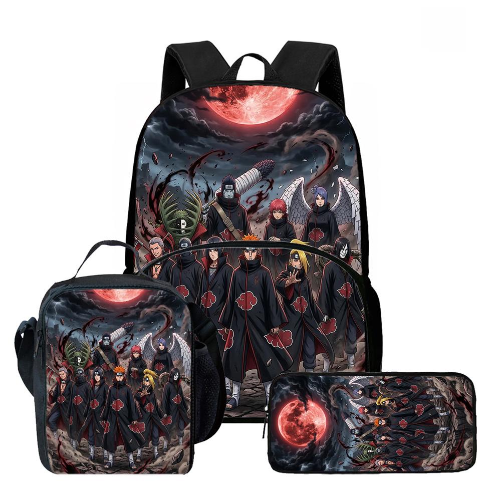 3Pcs School Bag Set NARUTO Cartoon Backpack with Front Pocket, Lunch Bag & Pencil Bag, Lightweight for Boys & Girls Ages 6-10