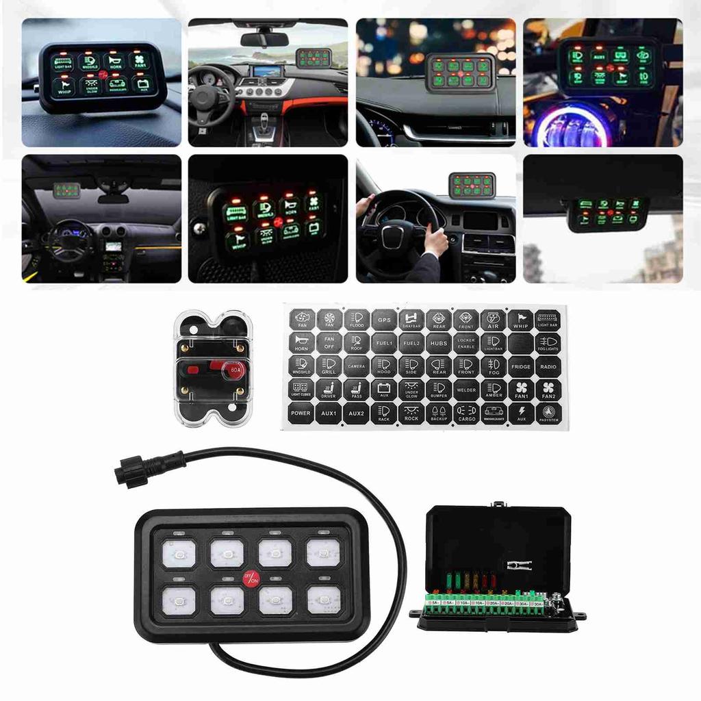 8 Toggle Push Switch Panel Automatic Dimmable Function with Fuse Box for Truck Boat Off Road Powersport