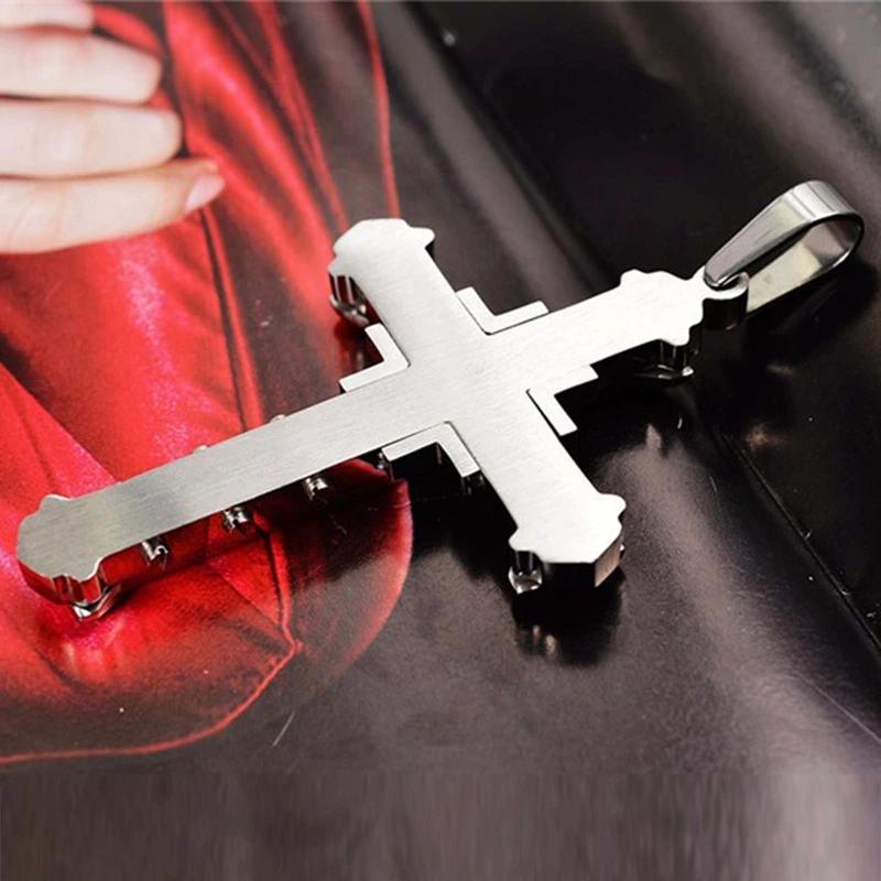 Men's Cross Necklace Gold Plated Silvery Black Inlaid Zircon Hip Hop Pendant
