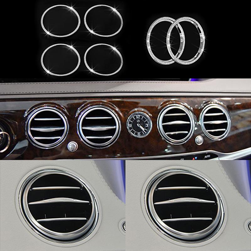 Pro Mercedes-Benz S Class W222 14-16 6x Stříbrný zlatý krystal Style Středový přední kroužek výstupu vzduchu Obložení Kryt interiéru auta
