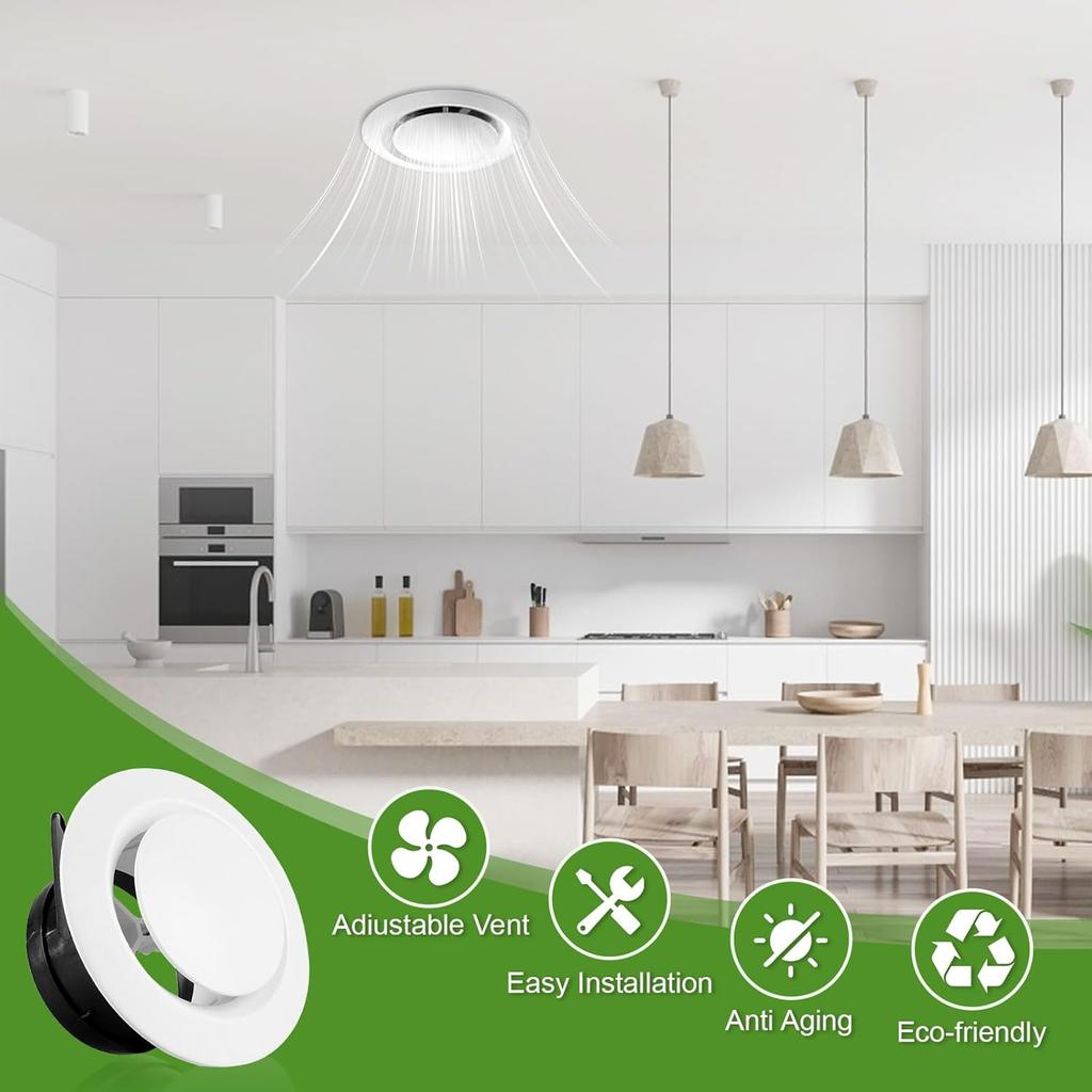 5 Inch Round Vent Cover, 2Pack ABS Adjustable Soffit Vent, Round Ceiling Diffuser for Indoor Use in Bedrooms, Living Rooms, Bathroom, Offices and Kit