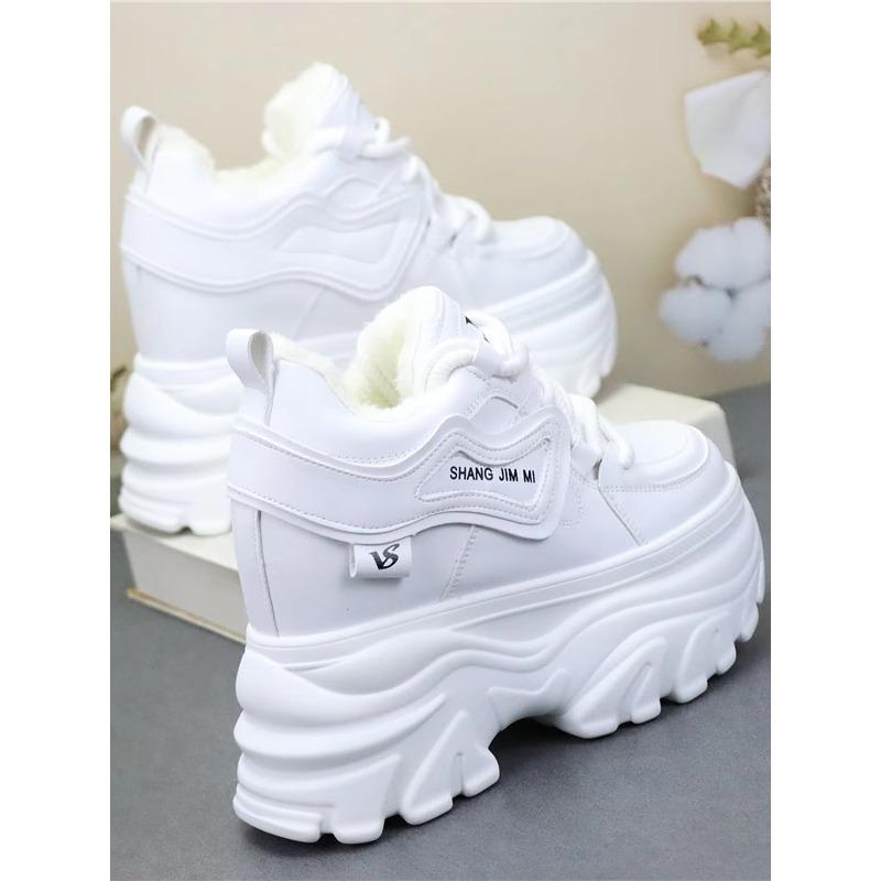 Fashion 12CM New Synthetic Leather Plush Winter High Brand Autumn Spring Daddy Tide Warm Platform Fashion Comfy Hidden Heels Shoes