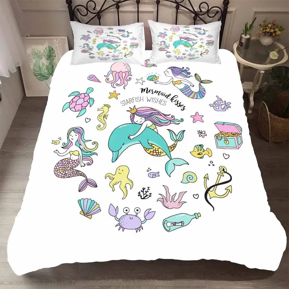Comforter Bedclothes Unicorn Rainbow Mermaid White Double Bed Princess Bed Comforter Dekbedovertrek 1 Persoons Twin Full