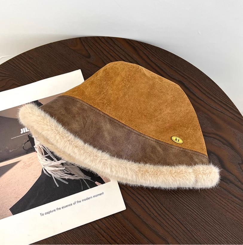 Winter Faux Suede Bucket Hat With Ear Flap For Women Warm Fashion Accessory