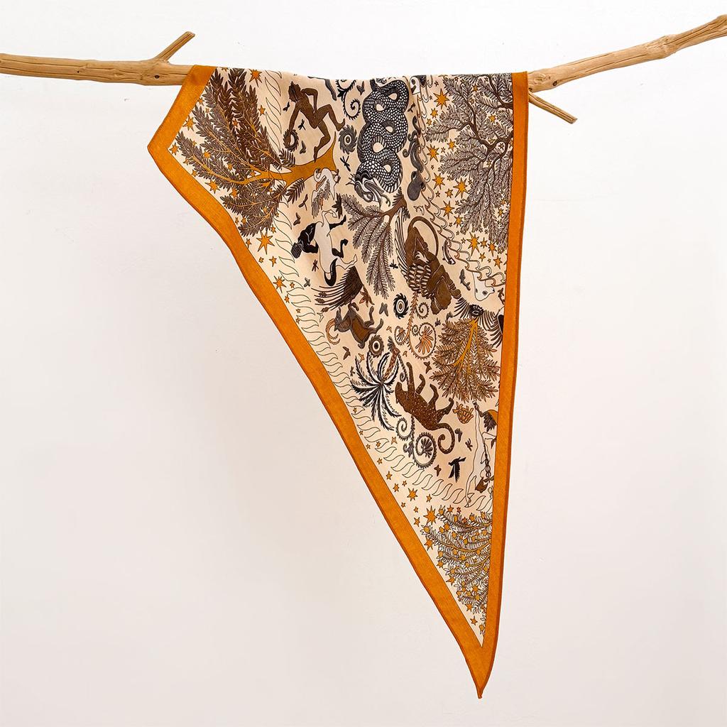 Retro Cotton and Linen Feel Triangular Silk Scarf Women's Four-season Versatile Neck Protection Scarf Headscarf Commuting Accessories Scarf