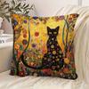 Gustav Klimt Stil Schwarze Katze Kissenbezug Floraler Kunstdruck Boho Vintage Kissenhülle für Sofa Bett Couch Künstlerische Wohnkultur