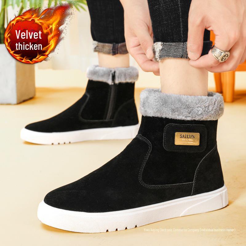 

2024 Winter Trendy Korean-Style Men s Flat Snow Boots with Velvet Lining 39