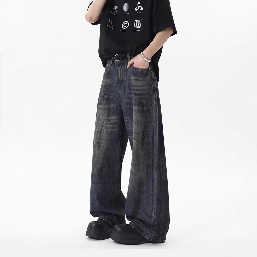 Cleanfit dirty washed jeans men's spring and autumn new American retro loose straight casual pants