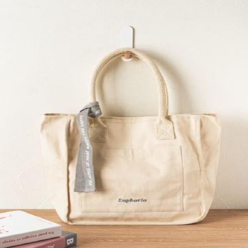 Daiso Broderi Point Bomull Skulderveske - Elfenben