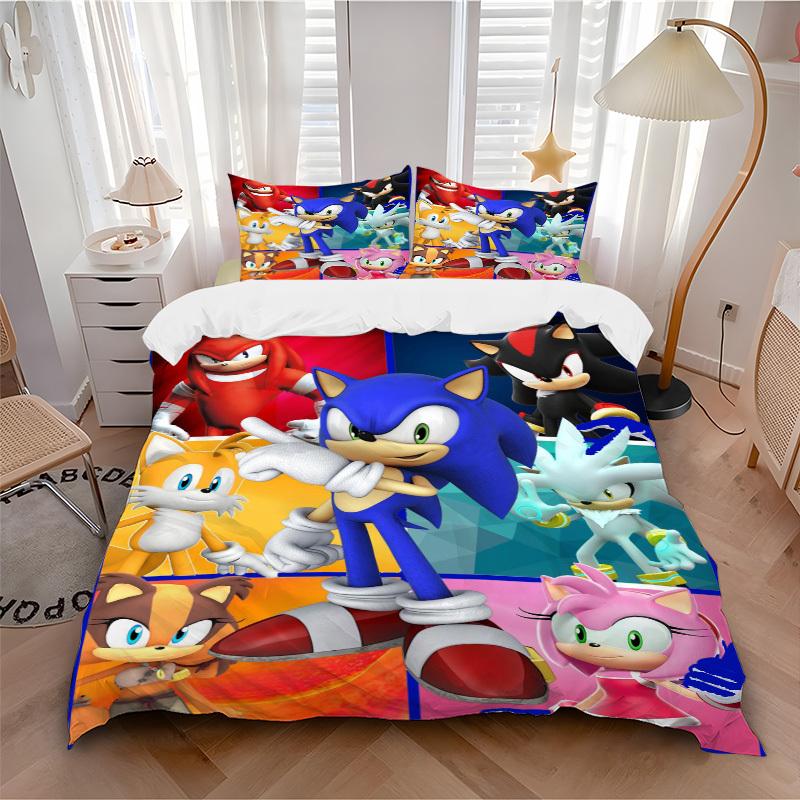 Sonic the Hedgehog Characters Collage Bedding Set Comforter Cover Gift for Bedroom,Includes 1 Cover and 2 Pillowcases, No InsertB571