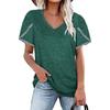 Summer New Women's Solid V-neck Lace Short Sleeve Loose T-shirt Top, Casual Fashion for Women