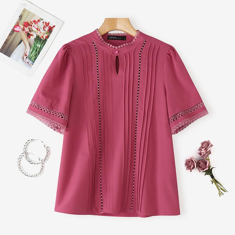 ZANZEA Women Casual Round Neck Summer Short Sleeve Blouse