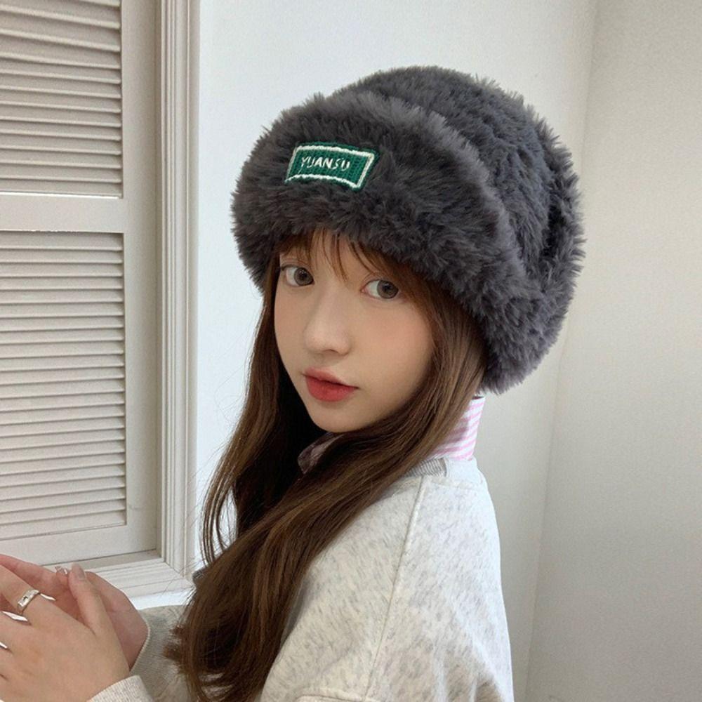 Earmuffs Woolen Beanie Hat Solid Color Winter Hood Hat Simple Plush Ear Protection Hat  Outdoor