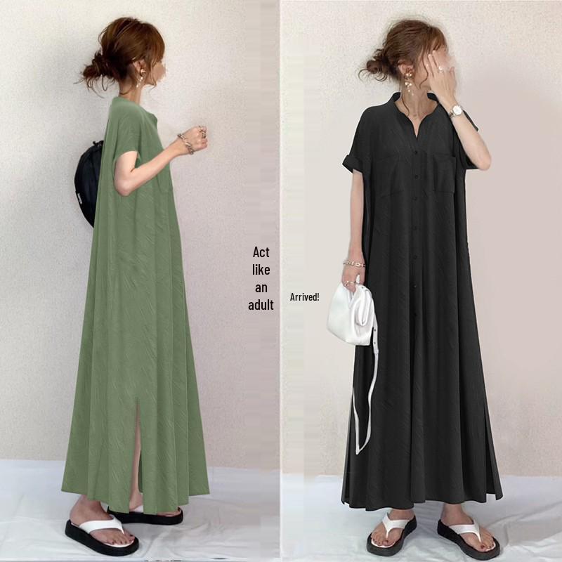 

Summer 2024 Women s Retro Japanese A-line Dress - Loose, Short-Sleeved, Commuter Style Large чёрный