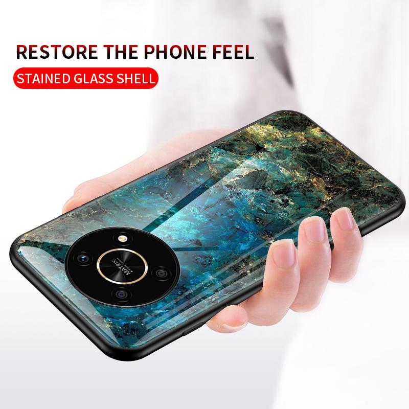 Deksel For Honor 50 Pro 50 se X8 X9 X7 7A Pro 7s 20 50 Lite 9x Premium 9C 30S 9S Deksel Marmorert herdet glass Deksel bak