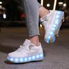 29-40 Kid's Lights Sports Shoes Rubbing Shoes Solid Magic Patch Can Charging Double-row Four-wheel Luminous Children Shoes