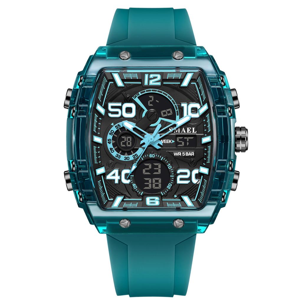 Barrel-Shaped Electronic Watch Waterproof Dual-Display Led Luminous Alarm Clock Men'S Student Electronic Watch